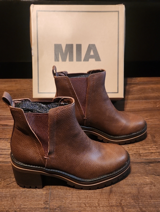 MIA Shoes - Women MIA Chestnut Brown Chelsea Booties with Elastic Panels